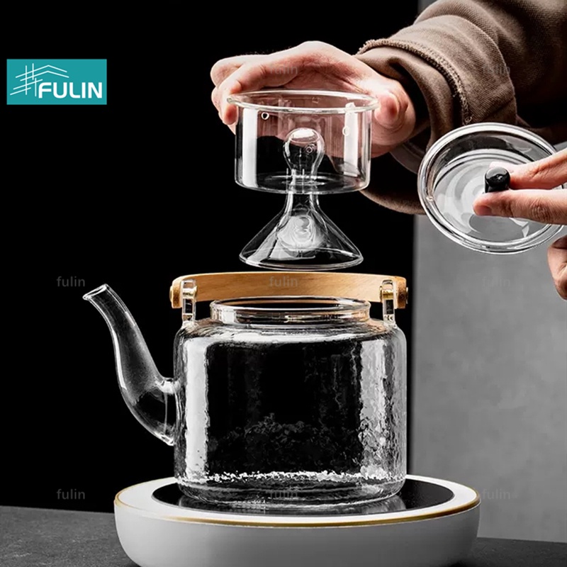 Ấm Trà Bằng Thủy Tinh Tay Cầm Tre Dung Tích 1100ml