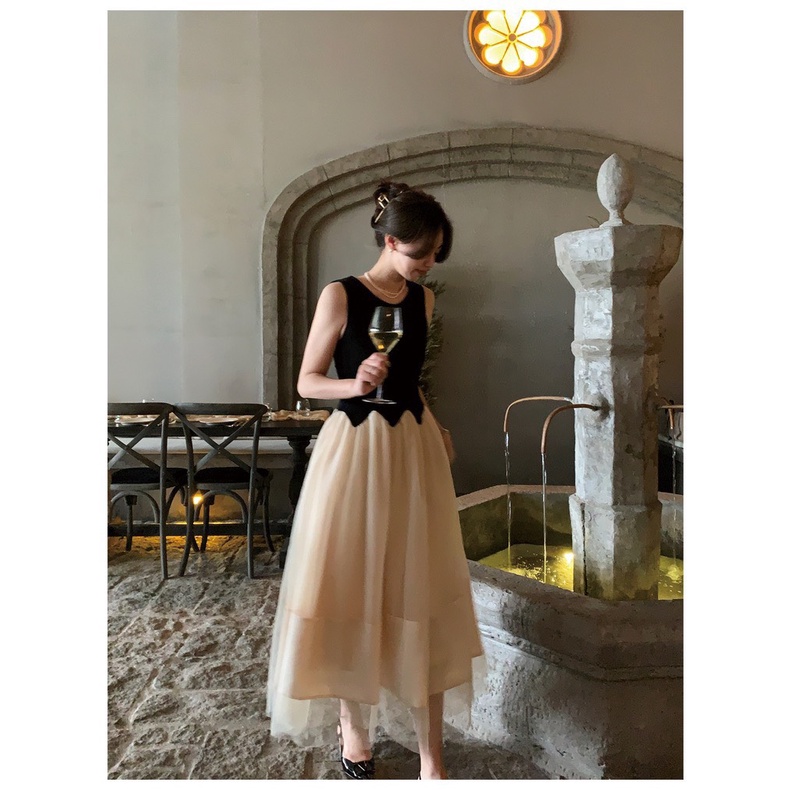 Đầm maxi đen phối voan trắng tùng xoè 💖 KÈM ẢNH THẬT