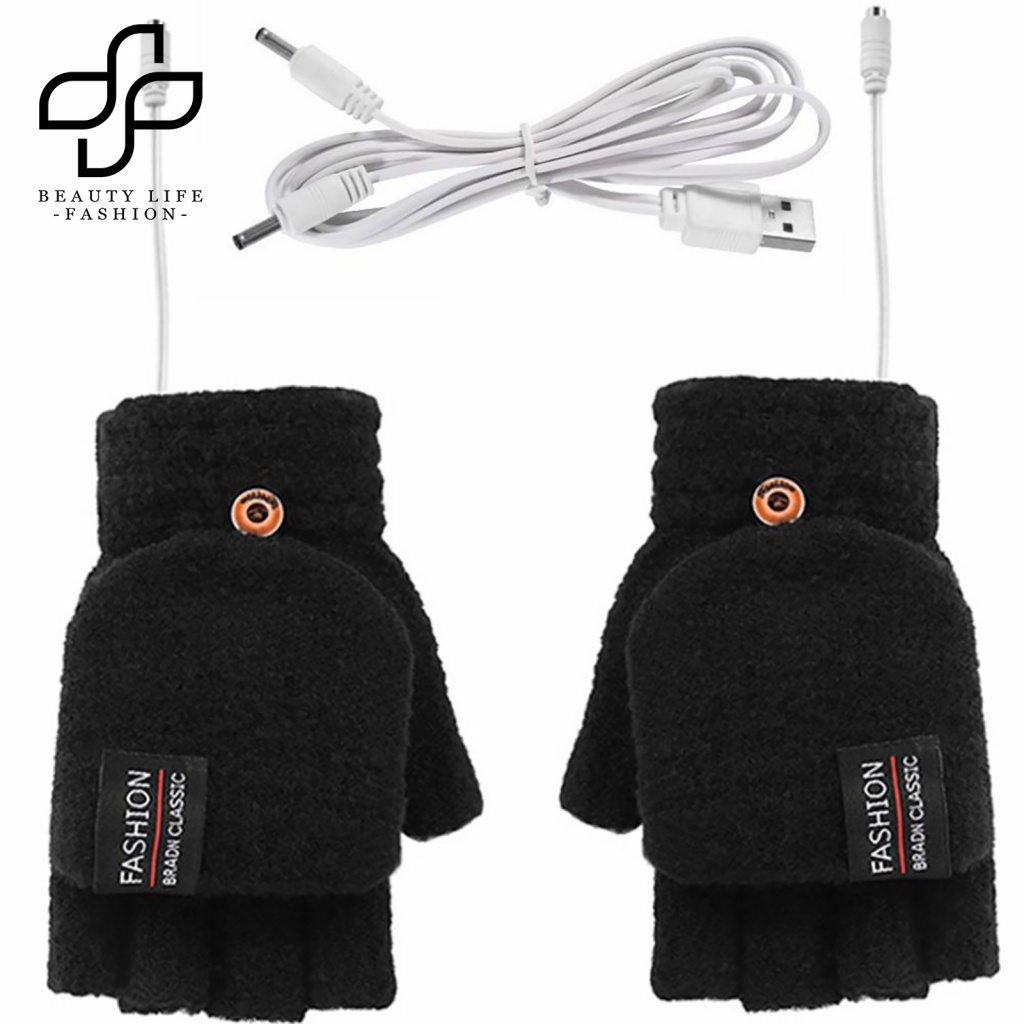 Đôi Găng Tay Hở Ngón Có Đèn Sưởi Ấm Sạc Cổng USB Thời Trang Unisex