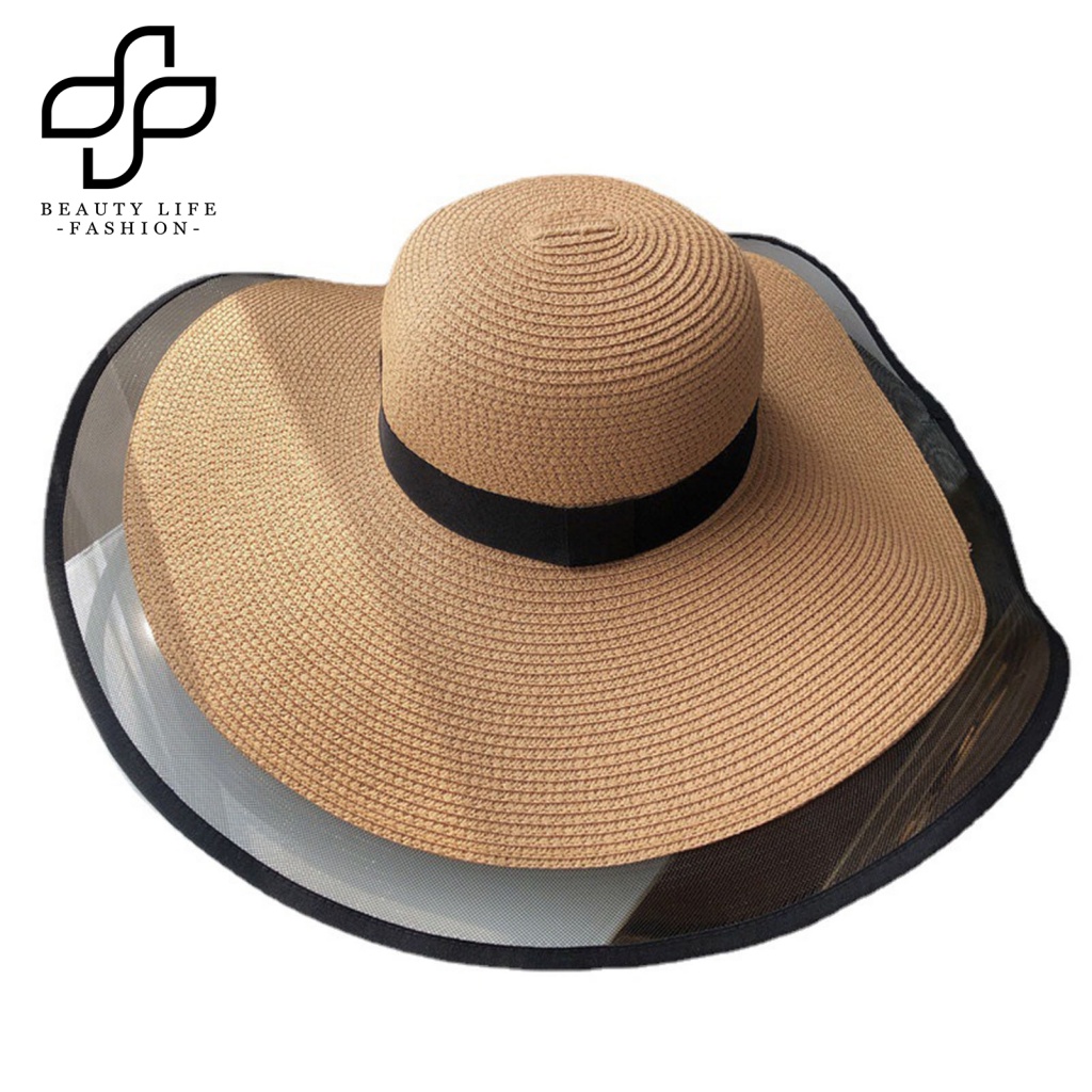 Nón Rộng Vành Phối Lưới Phong Cách Bohemian Dành Cho Nữ