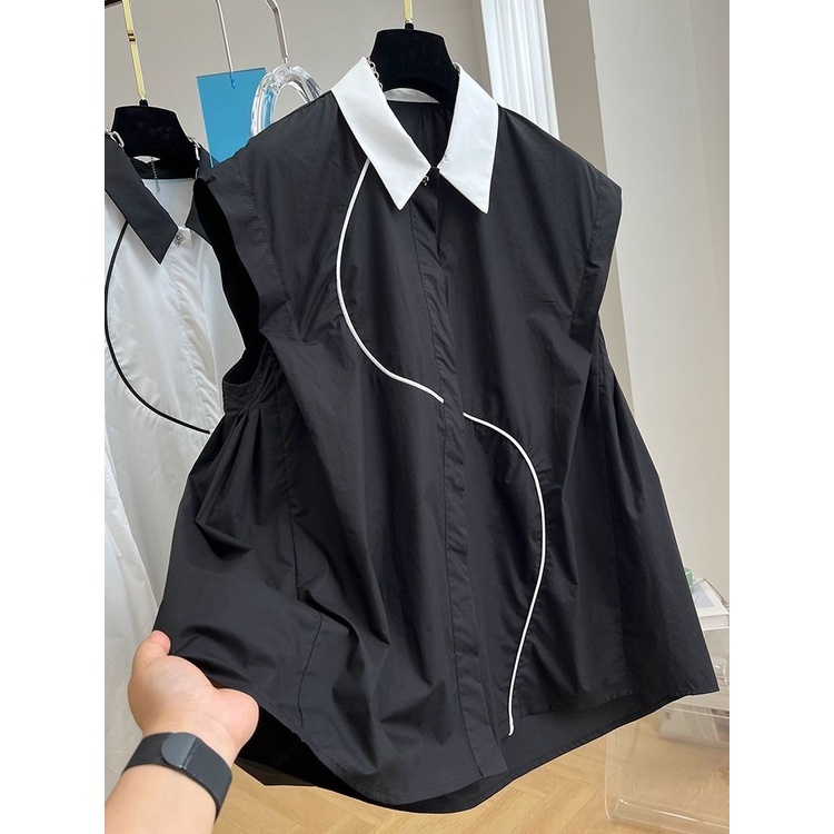 Áo Sơ Mi Mùa Hè Dáng Chữ A Không Tay Che Bụng Phong Cách Hàn Quốc Cho Nữ