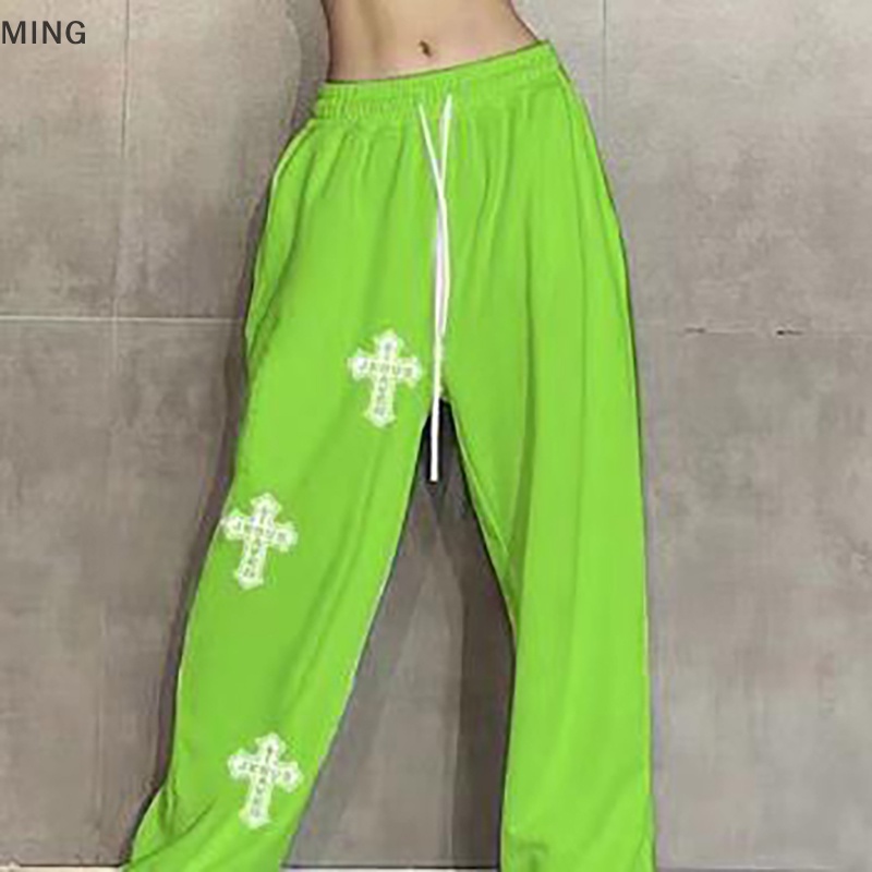 Quần Thể Thao Ống Rộng Lưng Cao Phong Cách Hip Hop Đường Phố Mỹ Cho Nữ