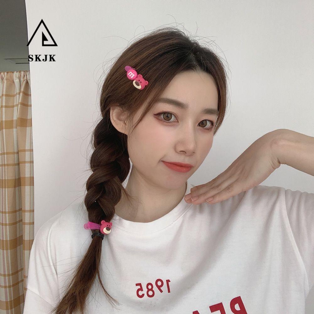 Kẹp tóc SKJK bằng acrylic thiết kế gấu dâu hoạt hình đáng yêu phong cách Hàn Quốc cho nữ