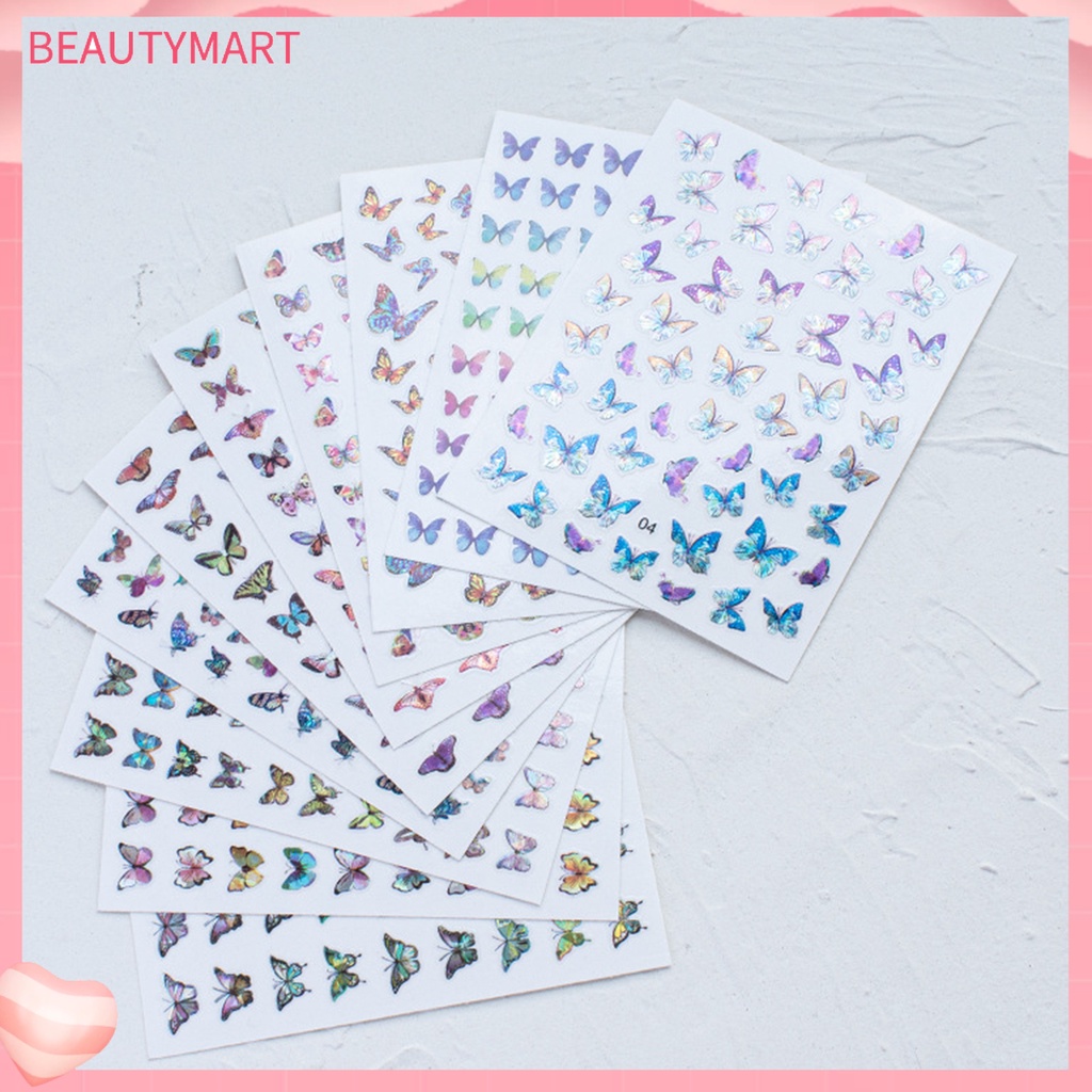 1 Tấm Sticker Dán Móng Tay Tự Dính Không Phai Họa Tiết Bướm Trang Trí Tiệc