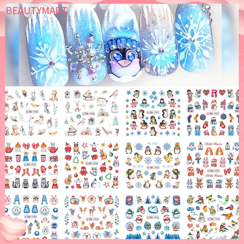 Miếng Dán Trang Trí Móng Tay Họa Tiết Bông Tuyết Giáng Sinh 3D Nhiều Màu Holographic
