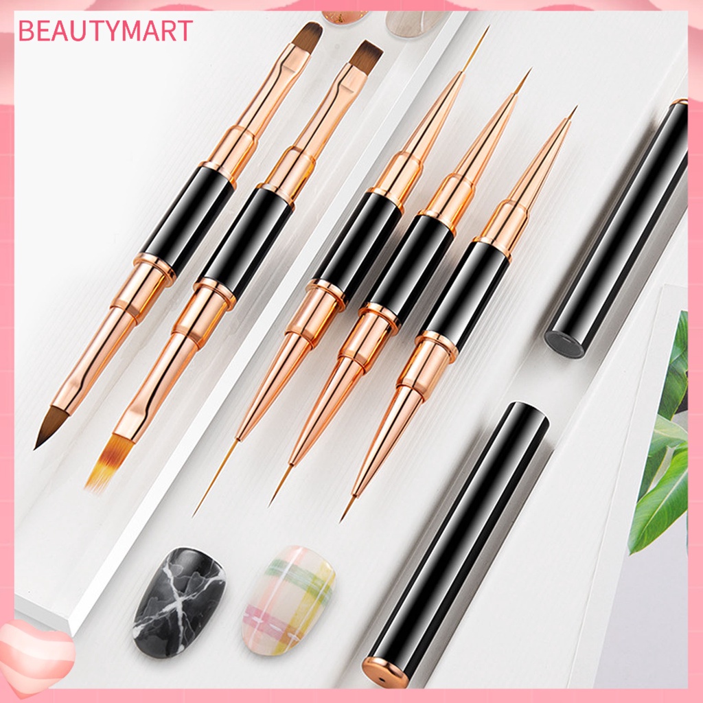 Set 5 Cọ Vẽ Móng Nghệ Thuật Hai Đầu Lông Mềm Mại Màu Vàng Hồng DIY