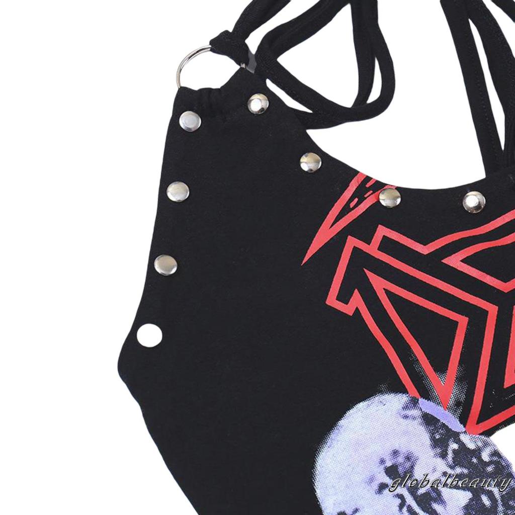 Áo Croptop Sát Nách Hở Lưng In Họa Tiết Đầu Lâu Đính Đinh Tán Phong Cách Gothic Thời Trang Mùa Hè Cho Nữ
