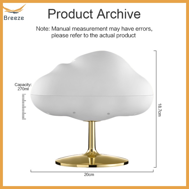 Máy Khuếch Tán Tinh Dầu 270ml Hình Đám Mây Hoạt Hình Có Đèn Led