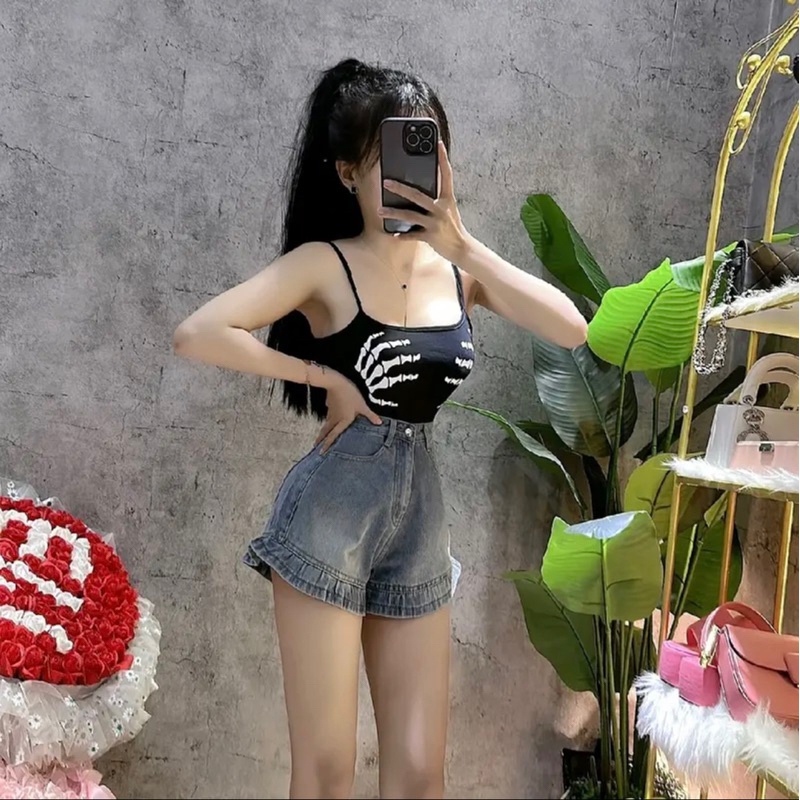 Áo 2 dây bodysuit hoạ tiết có mút chất pozip loại 1 dày dặn, co giãn tốt