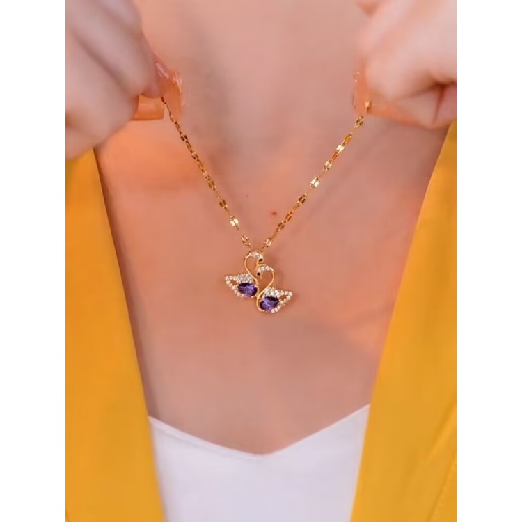 Dây Chuyền Bằng Thép Titan Cao Cấp Hình Thiên Nga Tím Sang Trọng Không Phai Màu