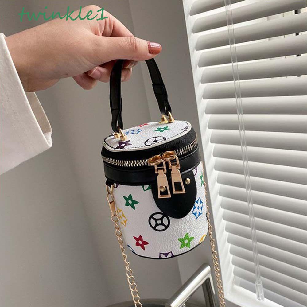 Túi Xách Da PU Mini Hình Trụ In Chữ Thời Trang Cho Nữ