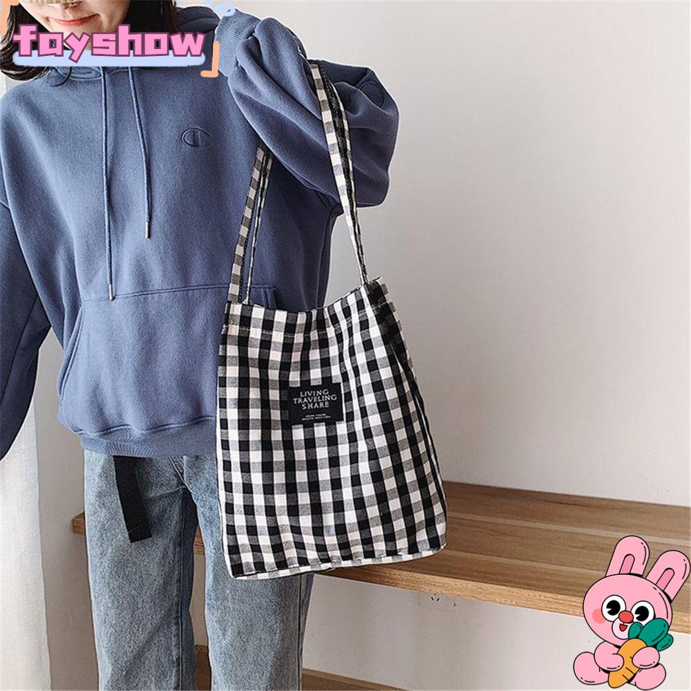 Túi Đeo Vai Bằng Vải Canvas Hoa Văn Kẻ Ô Dành Cho Nữ