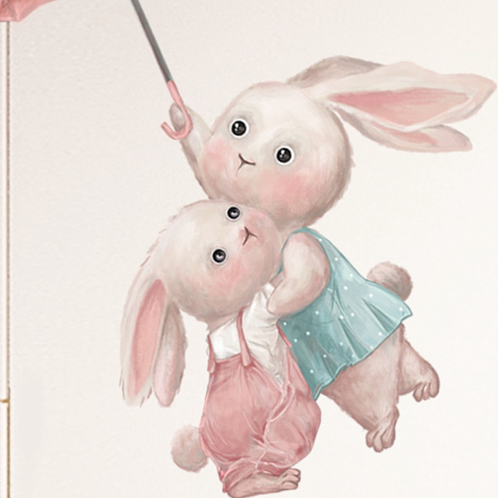 Miếng Dán Tường Tự Dính Chống Xé Không Phai Họa Tiết Hoạt Hình Thỏ Cầm Dù Trang Trí Phòng Ngủ Phục Sinh