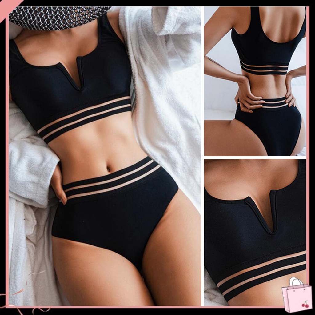 Bộ Bikini Hai Mảnh Màu Sắc Lưng Cao Cổ Chữ V Có Mút Nâng Ngực Cho Nữ