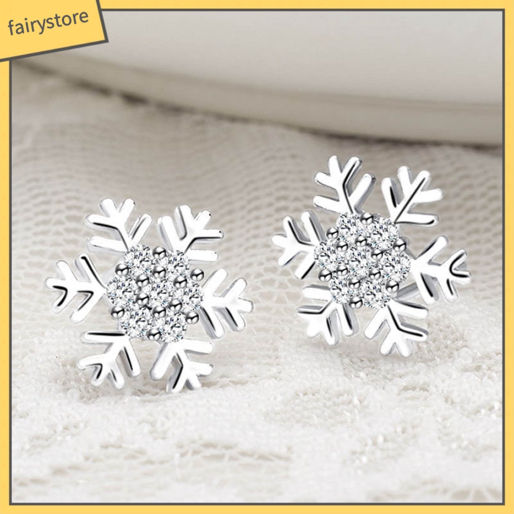 1 Đôi Bông Tai Hình Hoa Tuyết Đính Đá Lấp Lánh Trang Nhã Dành Cho Nữ
