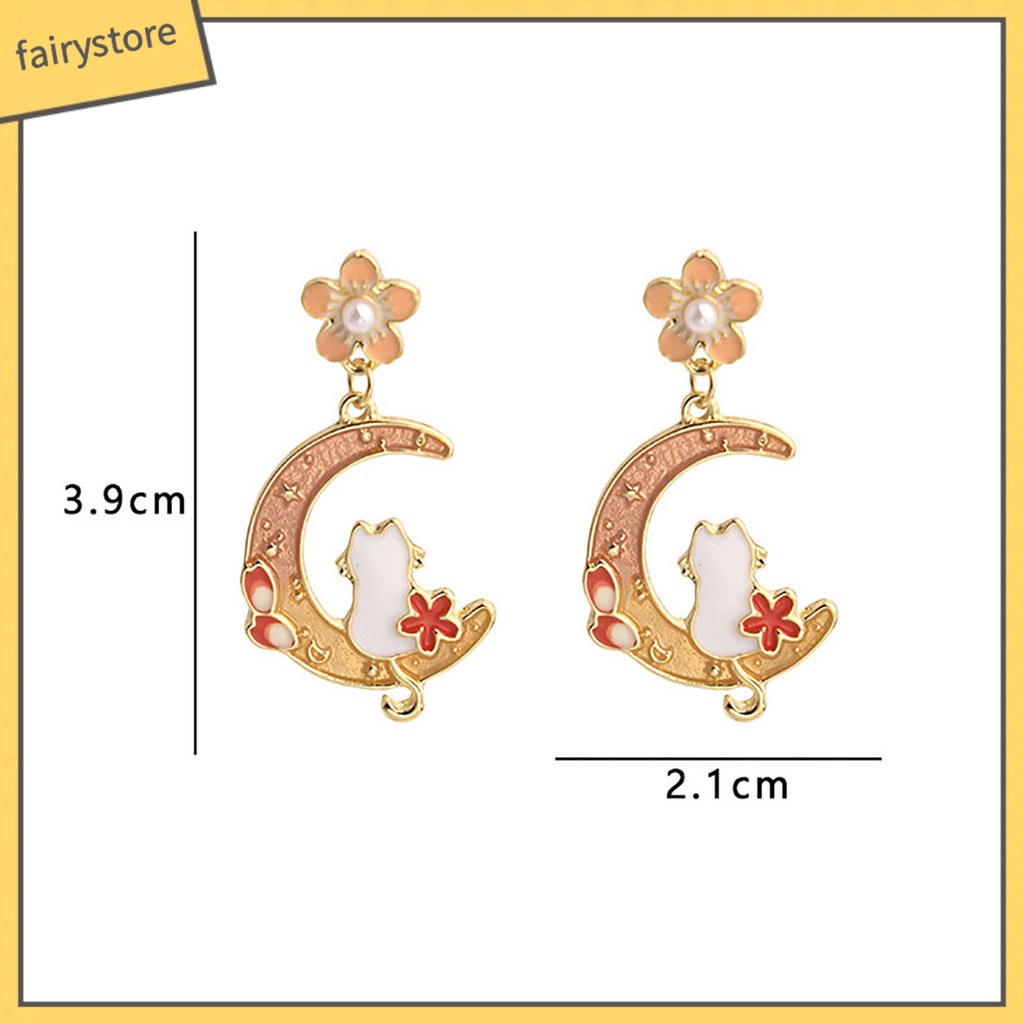 1 Đôi Bông Tai Xỏ Lỗ Mạ Điện Họa Tiết Hoa / Mặt Trăng / Thỏ / Hình Học Đơn Giản Thời Trang Dành Cho Nữ