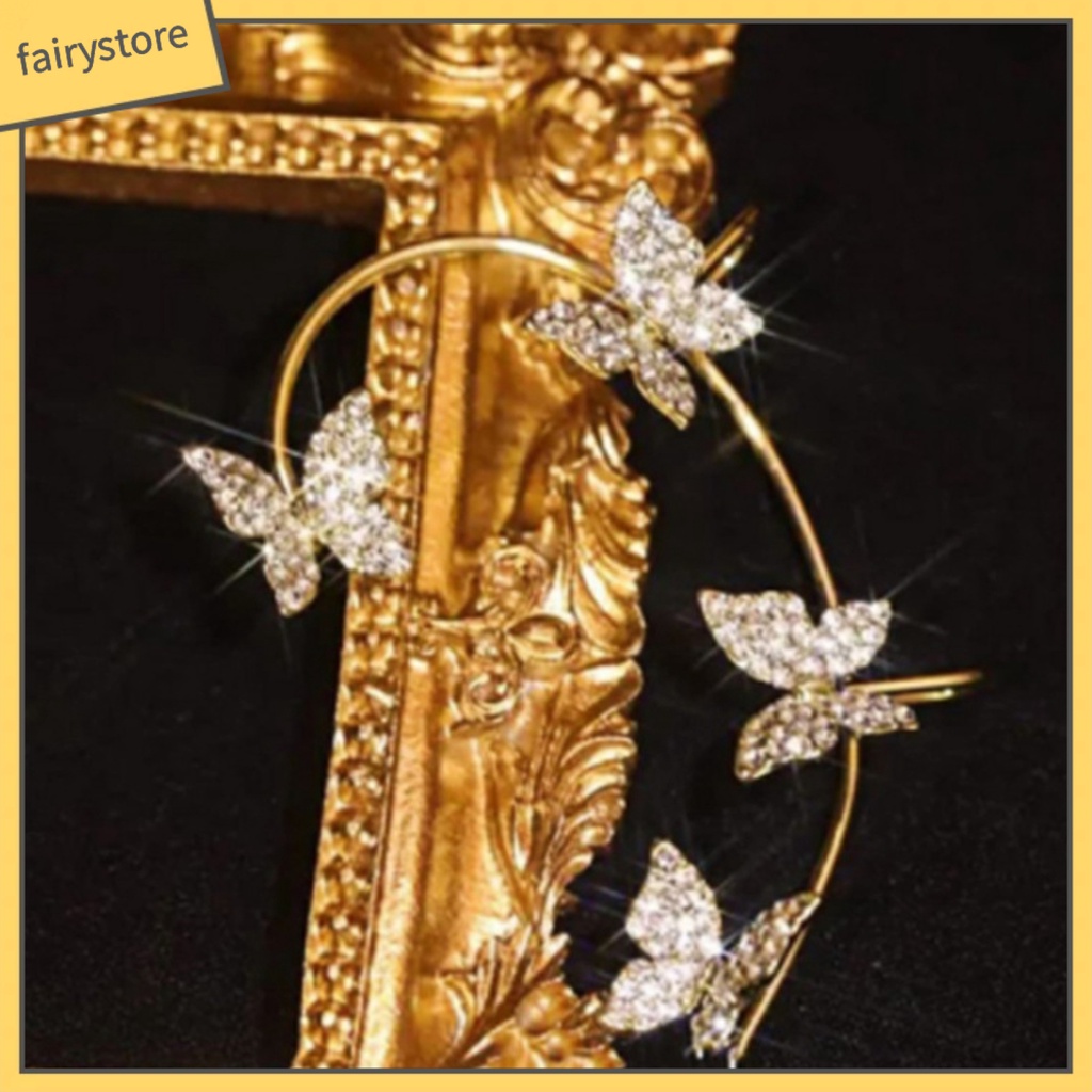 1 Đôi Bông Tai Kẹp Hình Bướm Dát Đá Lấp Lánh Cho Nữ