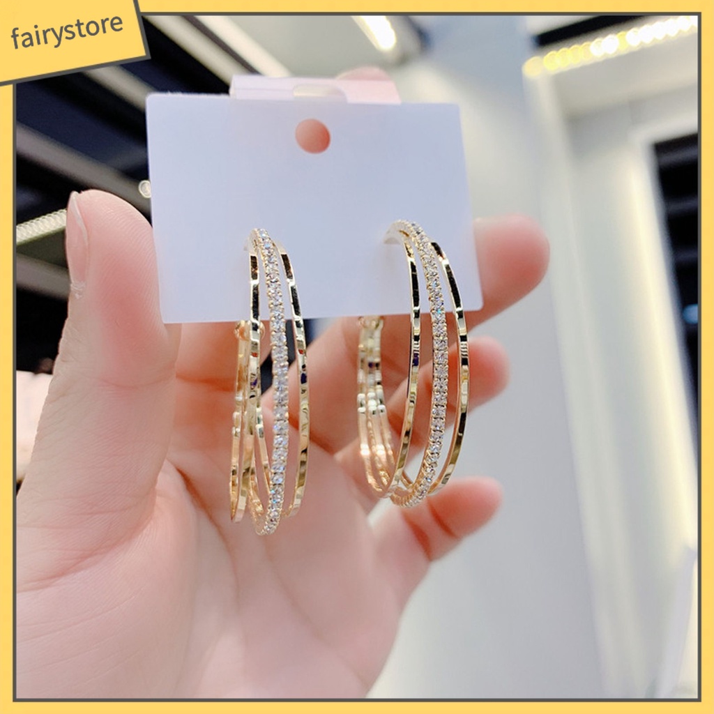 1 Đôi Bông Tai Tròn Đính Đá Chống Biến Dạng Dành Cho Nữ