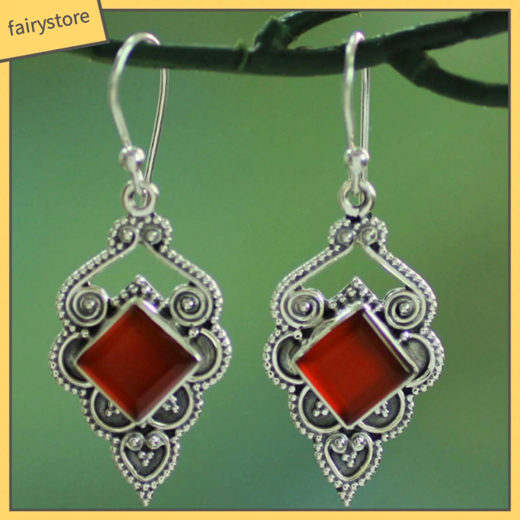 1 Đôi Bông Tai Móc Đính Đá Zircon Đỏ Phong Cách Vintage Phù Hợp Sử Dụng Hàng Ngày