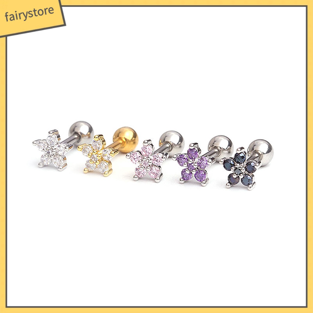 1 Khuyên Xỏ Tai Bằng Thép Không Gỉ Đính Đá Zircon Thời Trang