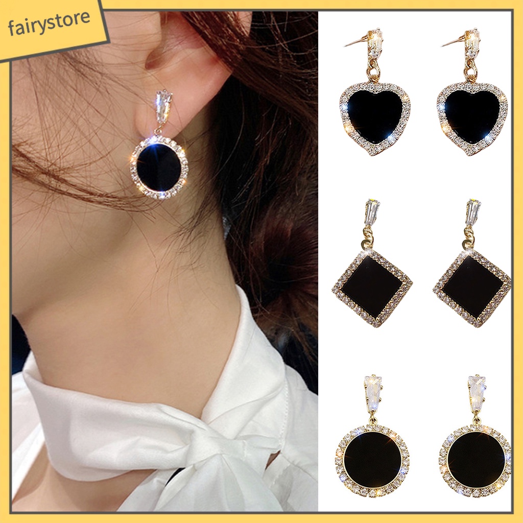 [FRO] 1 Đôi Bông Tai Xỏ Lỗ Tròn Mạ Bạc Đính Đá Sáng Lấp Lánh Trang Trí Mắt Bắt Mắt