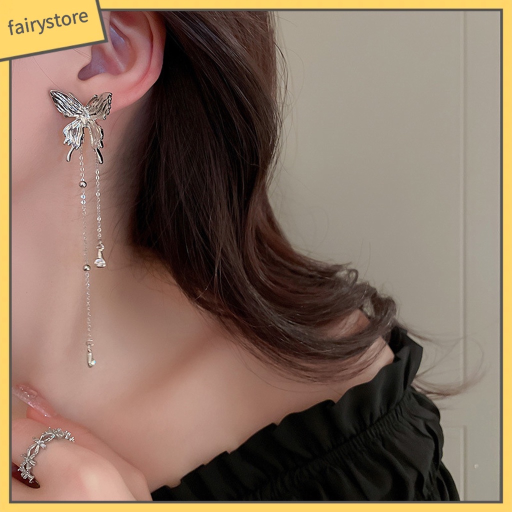 1 Đôi Bông Tai Dáng Dài Hình Bướm Đính Đá Thời Trang Dành Cho Nữ