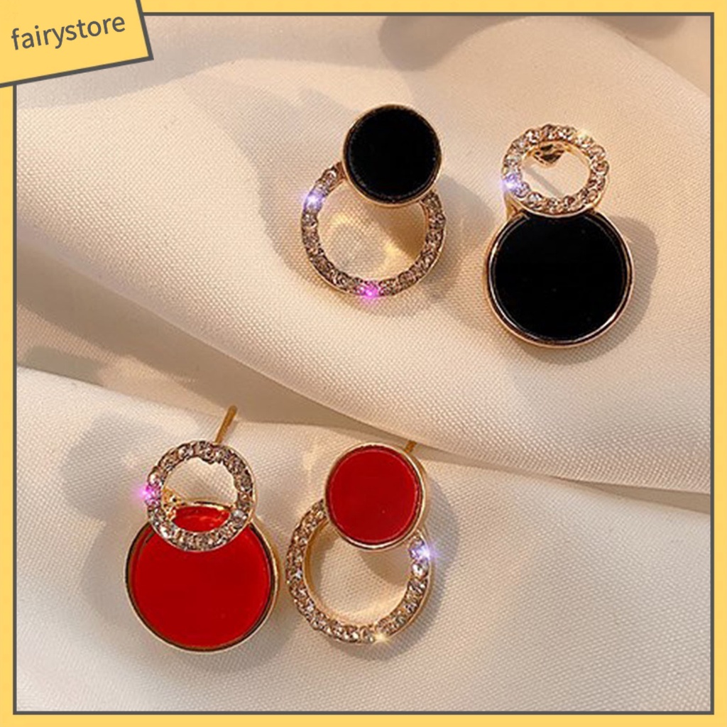 1 Đôi Bông Tai Tròn Đính Đá Thời Trang Dành Cho Nữ