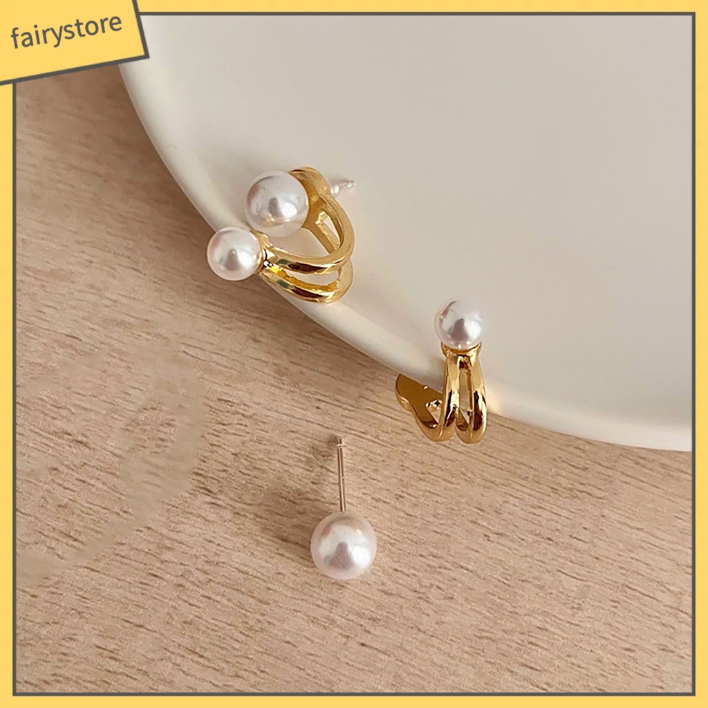 [FRO] 1 Đôi Bông Tai Ngọc Trai Hai Lớp Duyên Dáng Đơn Giản Thích Hợp Làm Quà Tặng