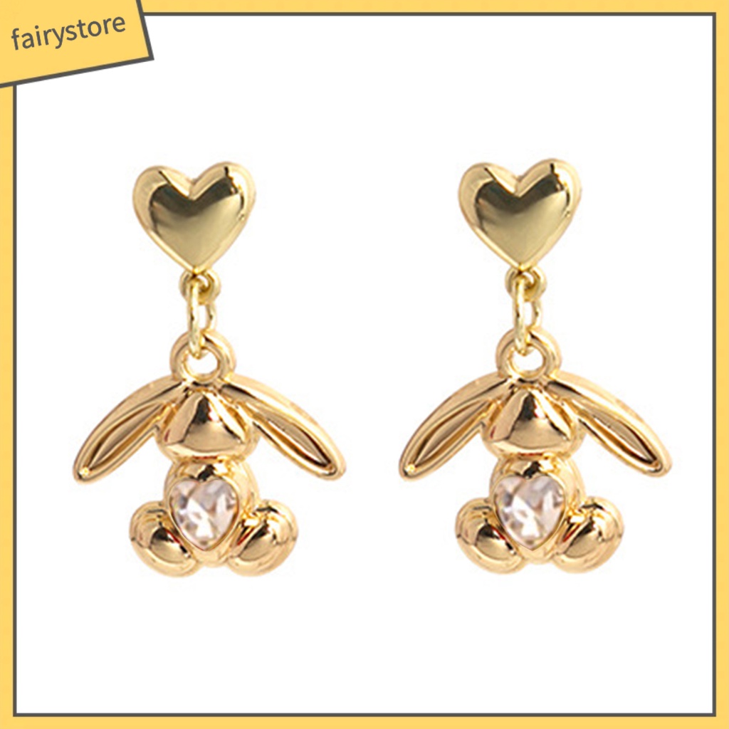 1 Đôi Bông Tai Hình Thỏ Bằng Hợp Kim Đính Đá Zircon Sang Trọng