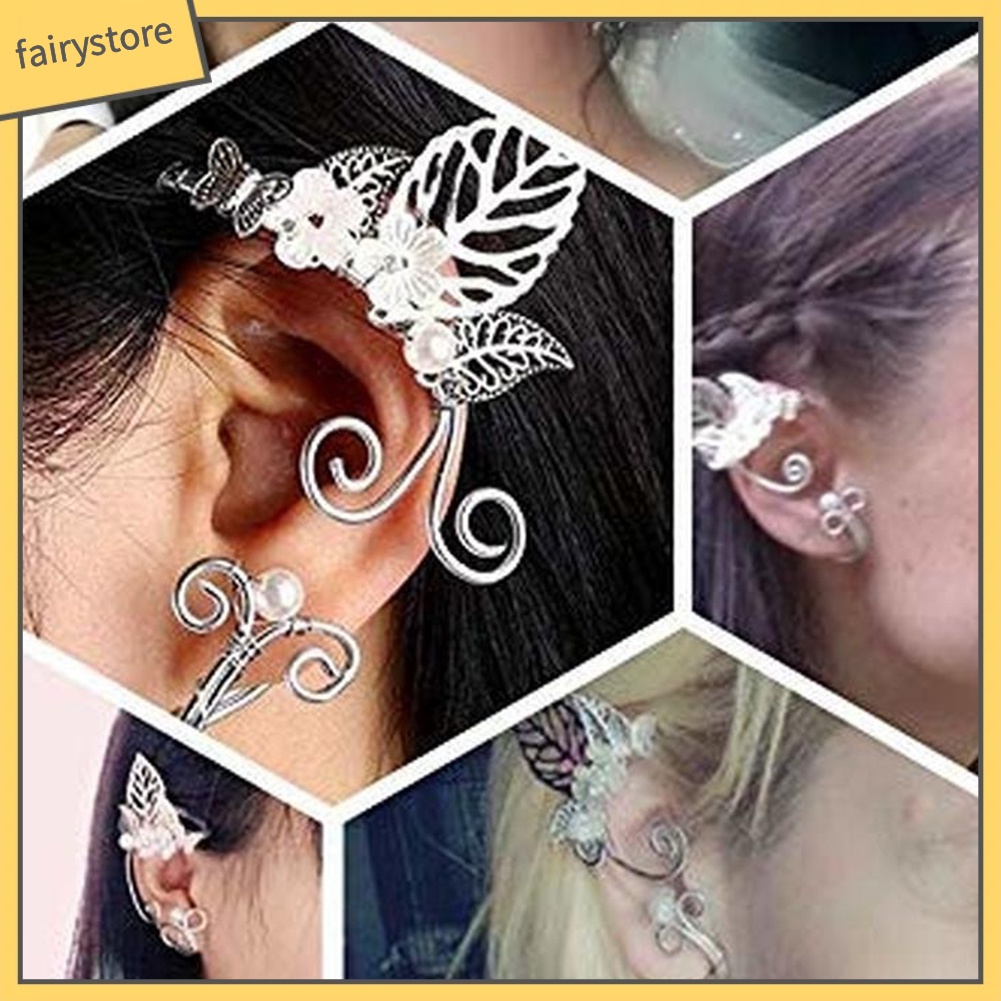 1 Khuyên Vành Tai Hình Hoa Lá Đính Ngọc Trai Nhân Tạo Thời Trang