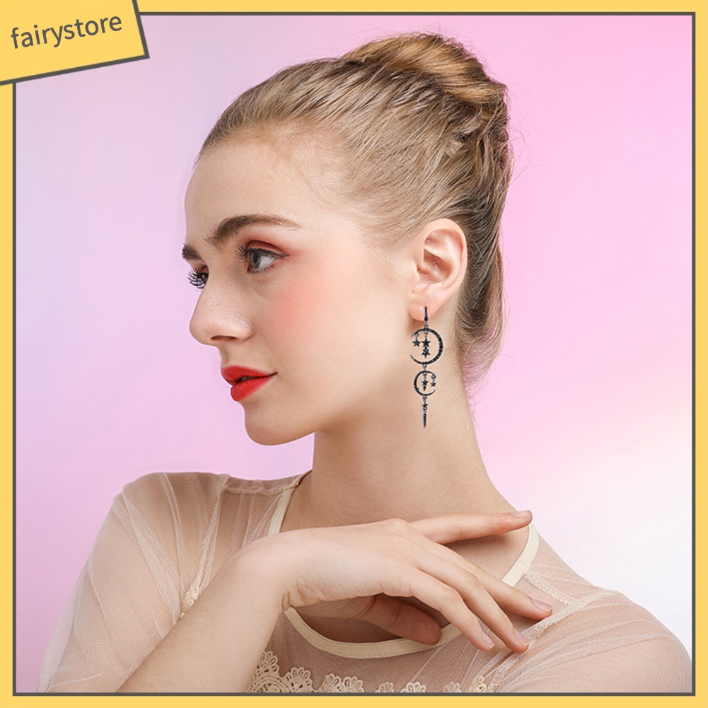 Đôi Bông Tai Hình Mặt Trăng Và Ngôi Sao Đính Đá Thời Trang Cho Nữ