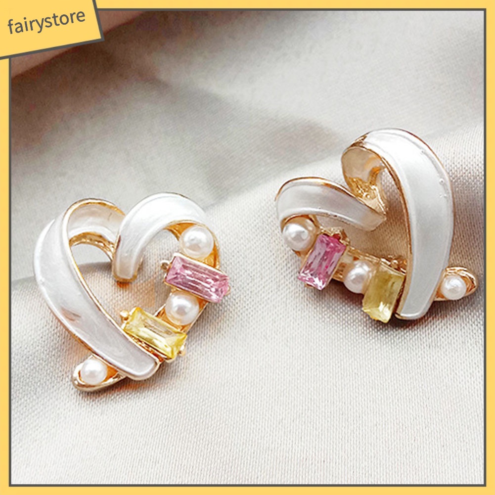 Bông Tai Hình Trái Tim Đính Ngọc Trai Nhân Tạo Thời Trang Dành Cho Nữ