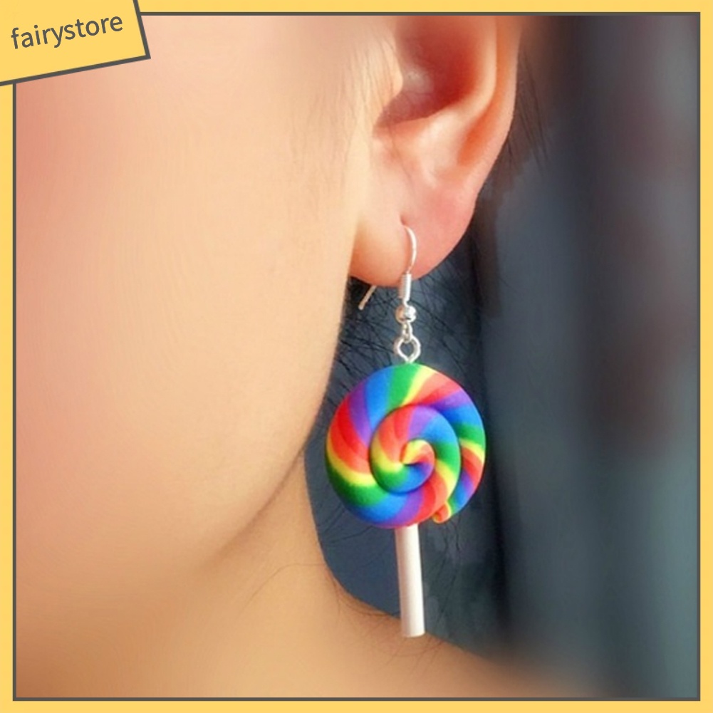 Bông Tai Hình Kẹo Mút Màu Cầu Vồng Thời Trang Cho Nữ