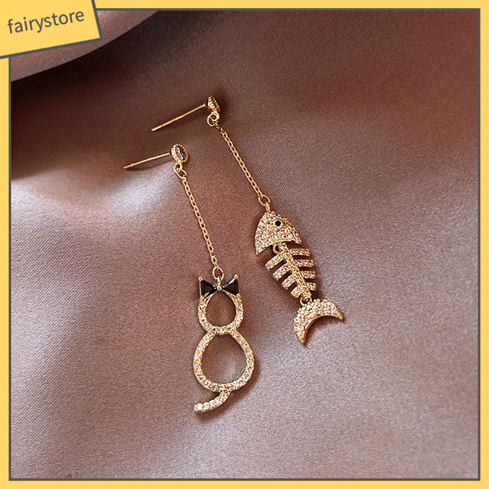 Bông Tai Dáng Dài Hình Xương Cá / Mèo Thời Trang Dự Tiệc Cho Nữ