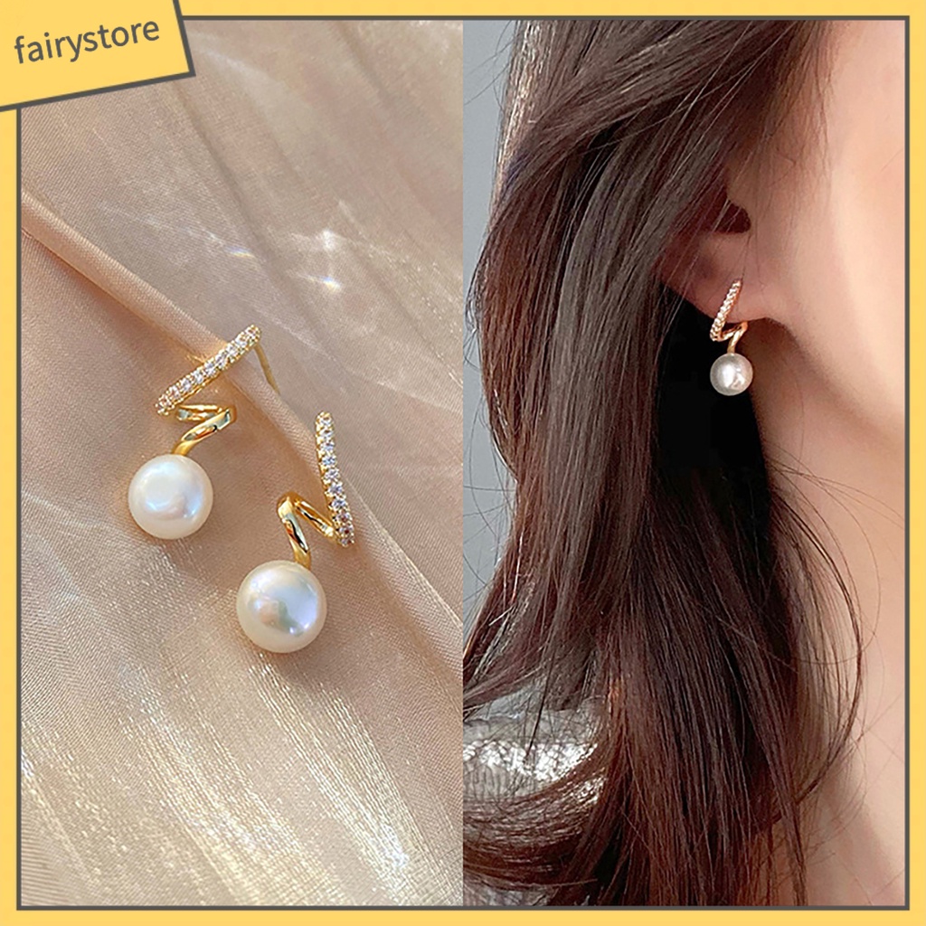 1 Đôi Bông Tai Đính Ngọc Trai Nhân Tạo Phong Cách Hàn Quốc