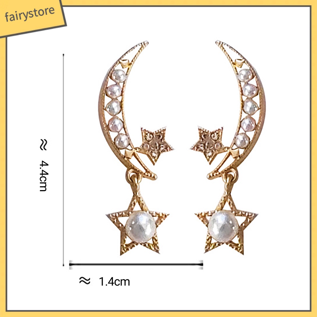 1 Đôi Bông Tai Hình Mặt Trăng / Ngôi Sao Dáng Dài Thiết Kế Tối Giản Thời Trang Dự Tiệc