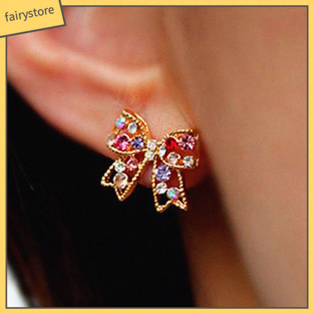 Bông Tai Hình Nơ Bằng Kim Loại Đính Đá Thời Trang Dành Cho Nữ