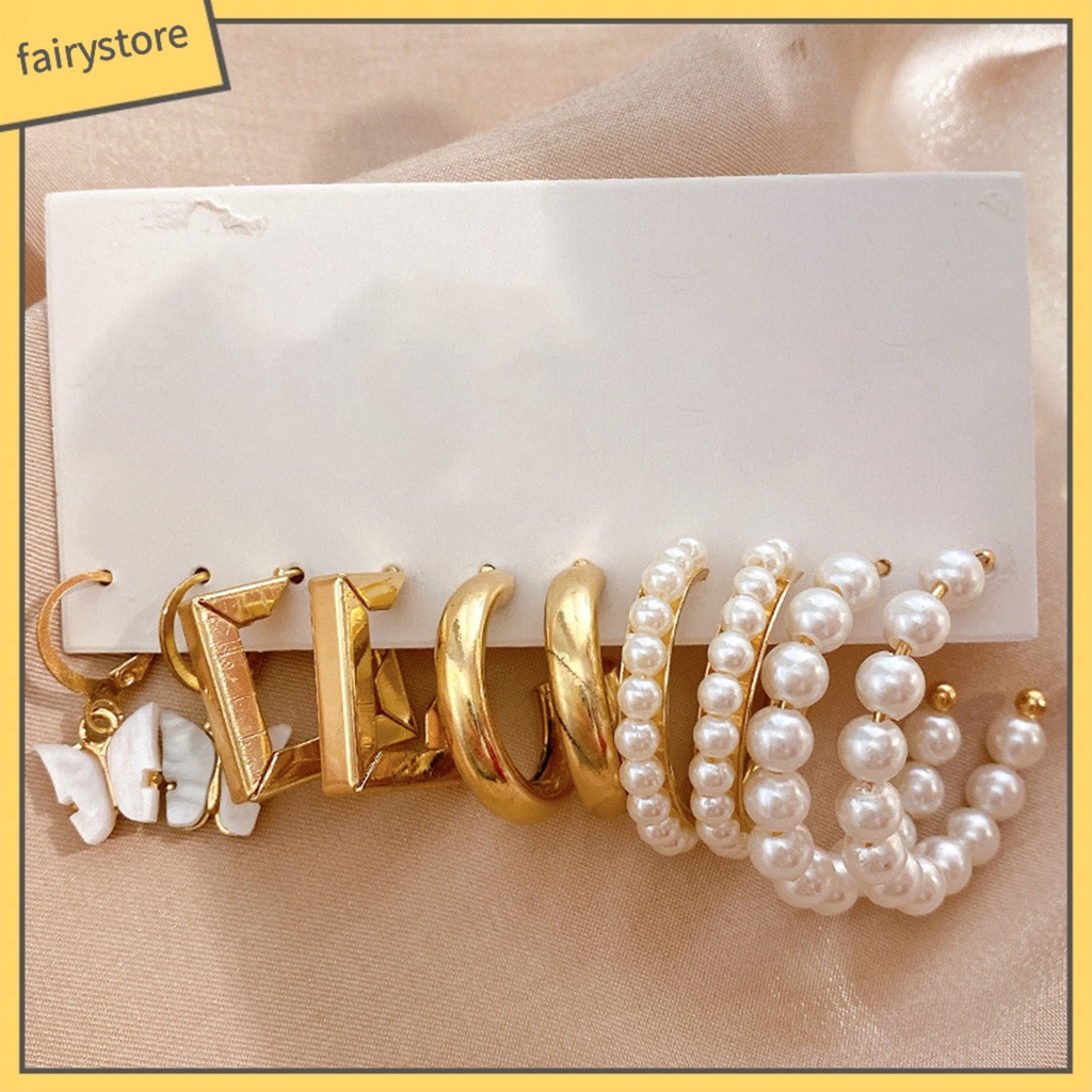 Set 5 Đôi Bông Tai Hình Tròn Họa Tiết Hình Học Thời Trang Cho Nữ