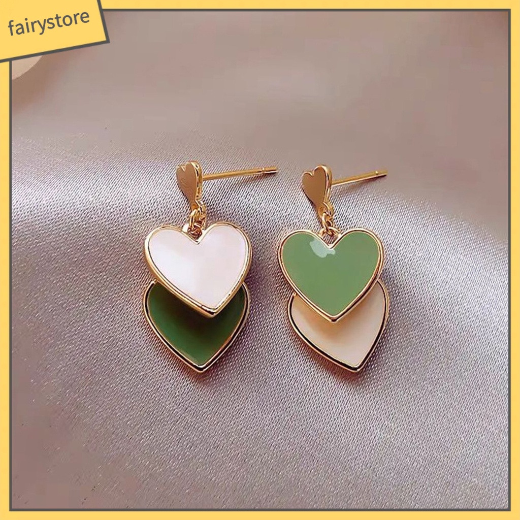 1 Đôi Bông Tai Hình Trái Tim Màu Sắc Tương Phản Dễ Thương Dành Cho Nữ
