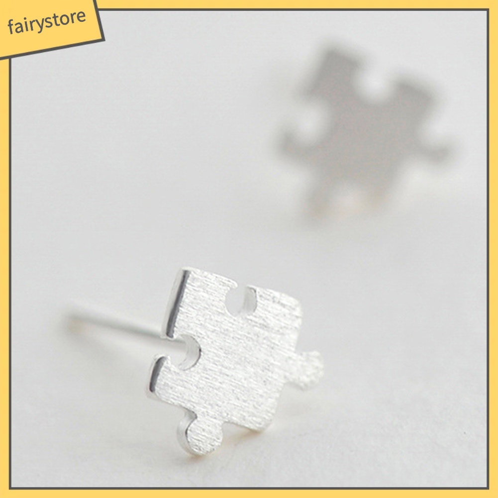 Bông Tai Mạ Bạc Hình Mảnh Ghép Thời Trang Dành Cho Nữ