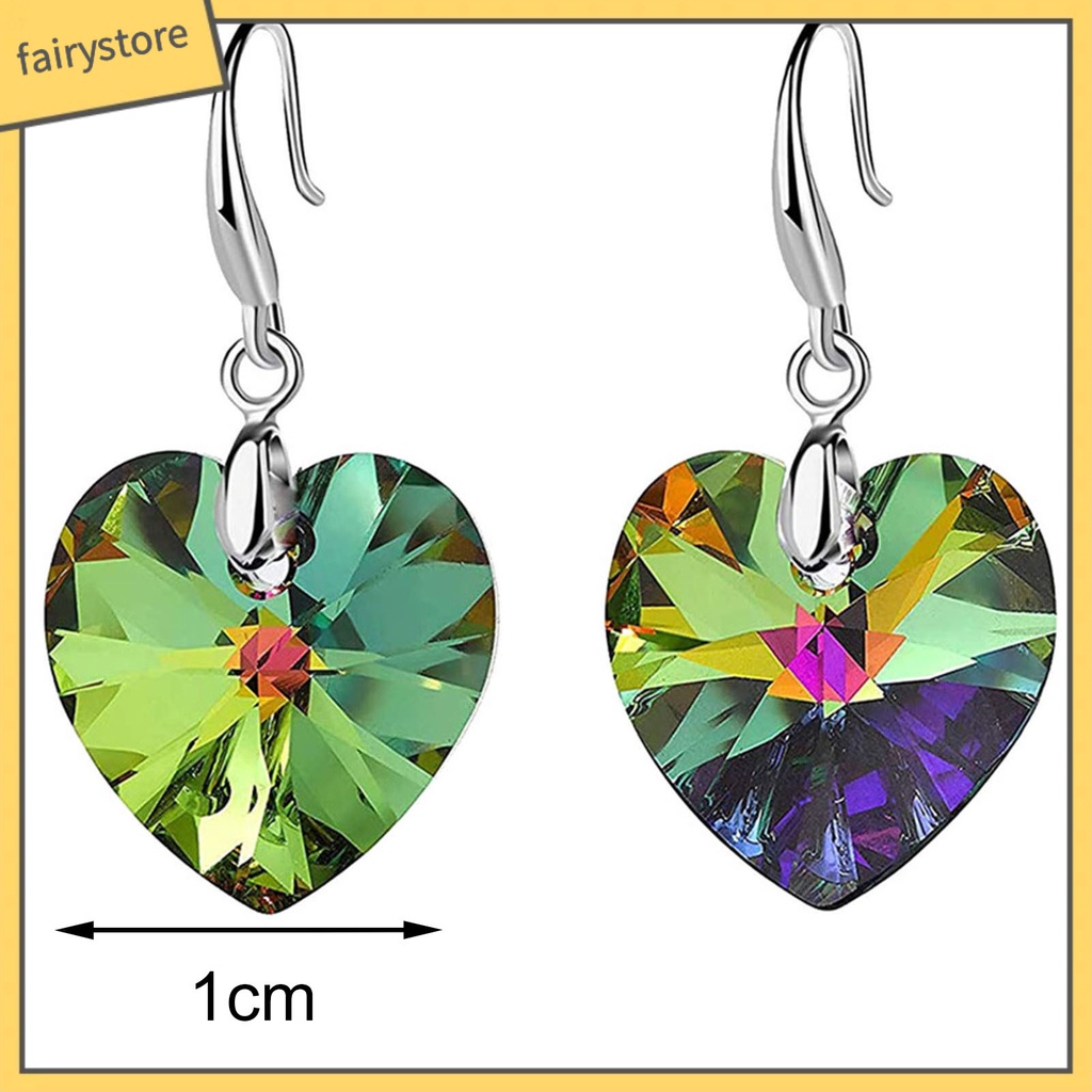 1 Cặp Bông Tai Móc Hình Trái Tim Đính Pha Lê Giả Thời Trang