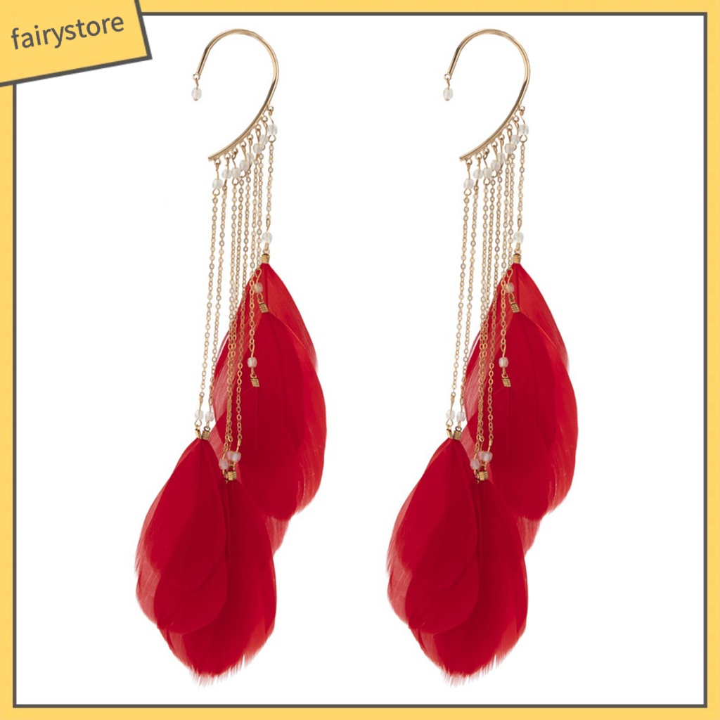 1 Đôi Bông Tai Đeo Vành Tai Hình Lông Vũ Phong Cách Bohemian Cổ Điển Dành Cho Nữ