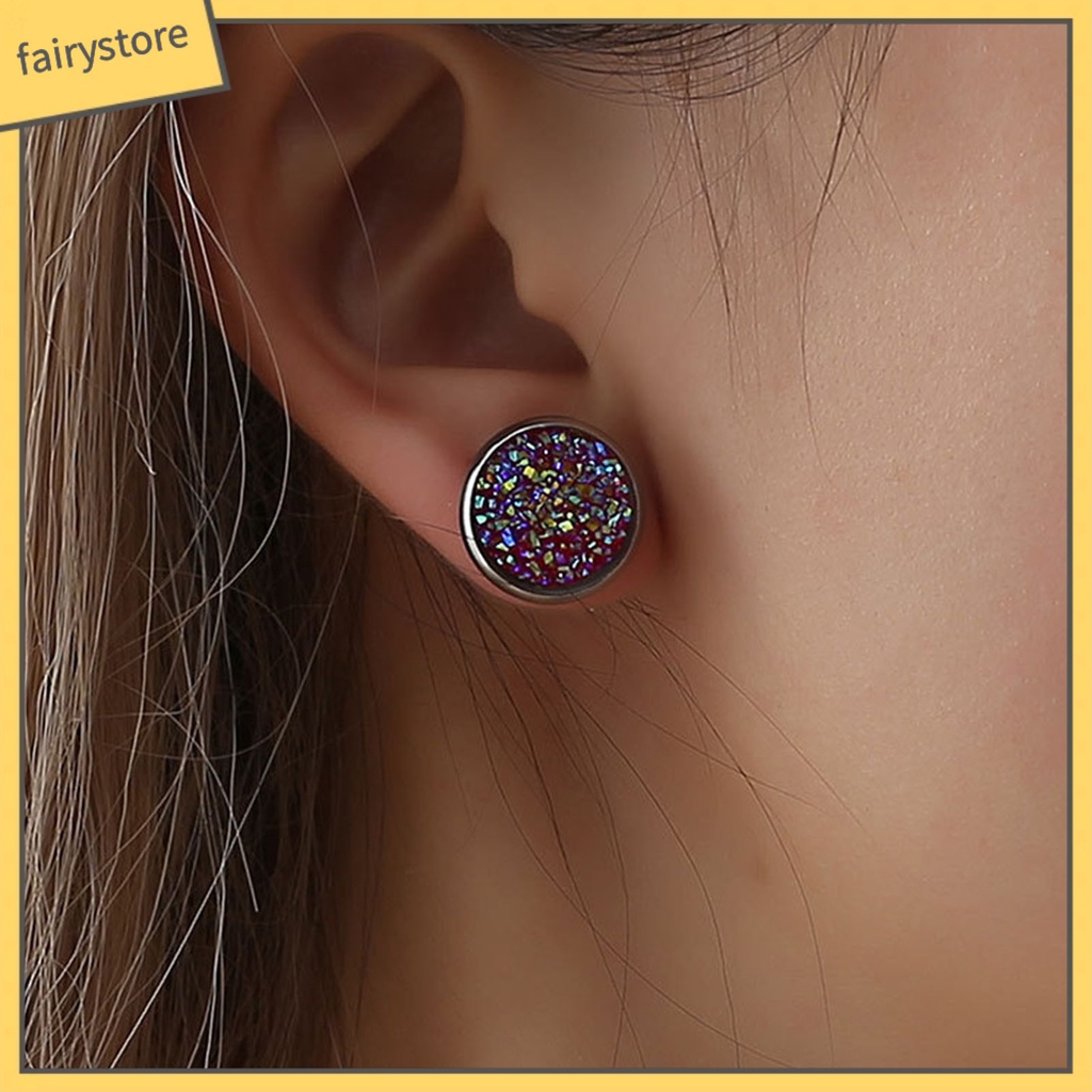 1 Đôi Khuyên Tai Tròn Đính Đá Nhiều Màu Bằng Thép Không Gỉ