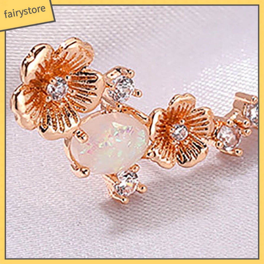 1 Đôi Bông Tai Hình Hoa Đính Đá Opal Giả Bằng Đồng Sáng Bóng Phong Cách Retro Dành Cho Nữ