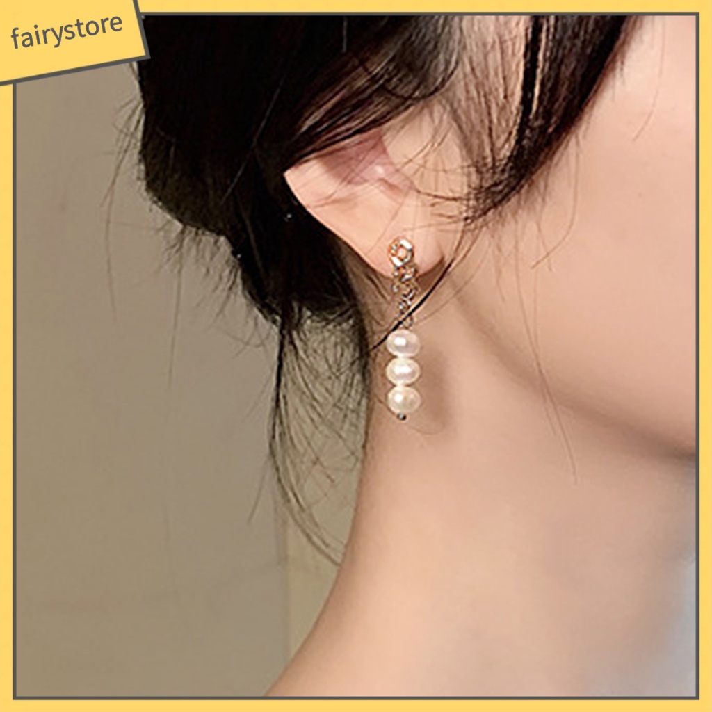 Bông Tai Dáng Dài Đính Ngọc Trai Giả Dễ Thương Cho Nữ