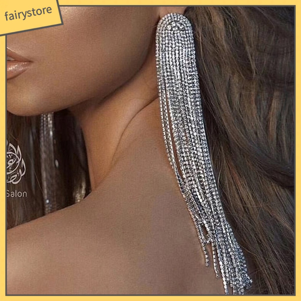 Bông Tai Dáng Dài Bằng Hợp Kim Đính Đá Lấp Lánh Thời Trang Cho Nữ