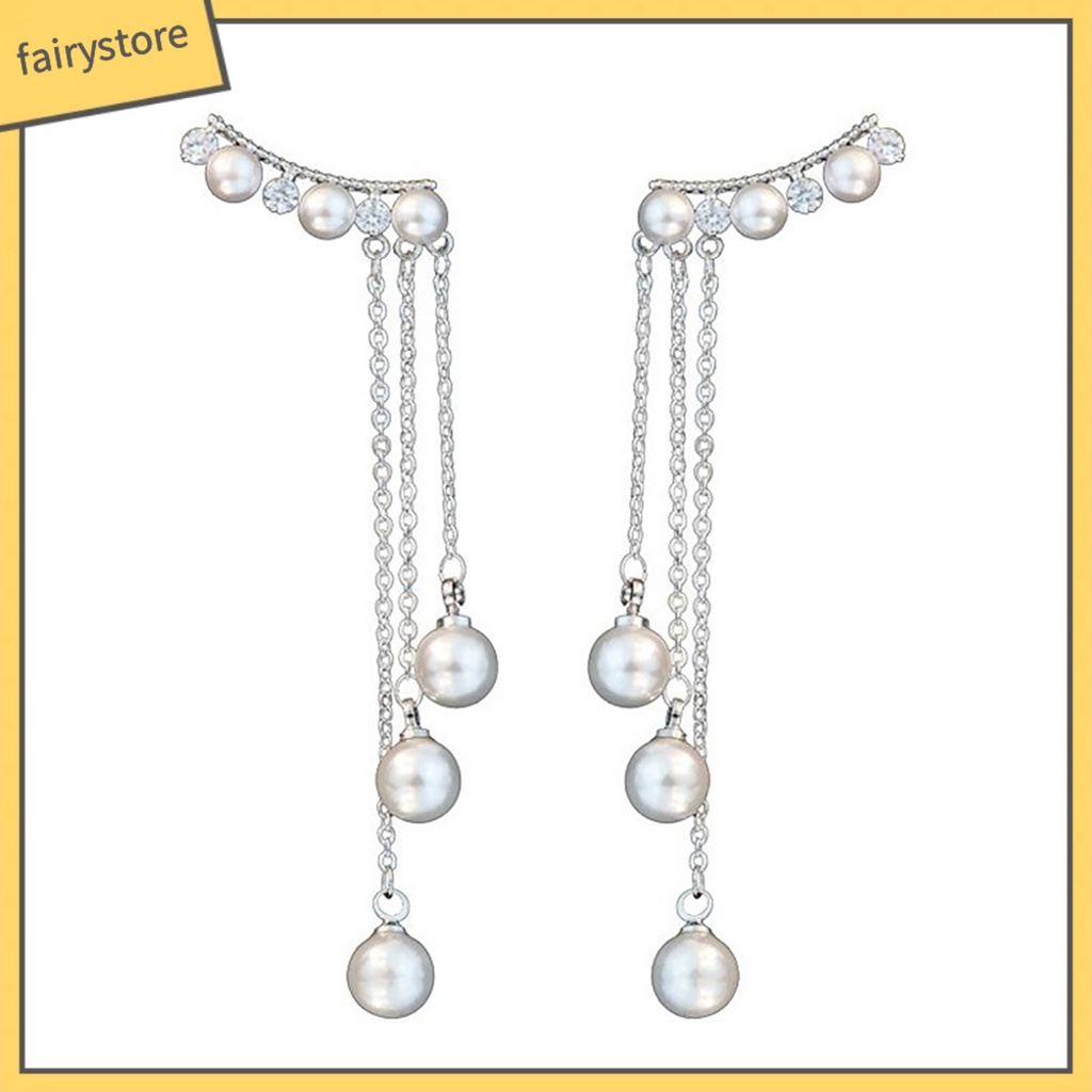 Bông Tai Dáng Dài Đính Ngọc Trai Nhân Tạo Phối Tua Rua Thân Thiện Với Môi Trường Thời Trang Cho Nữ