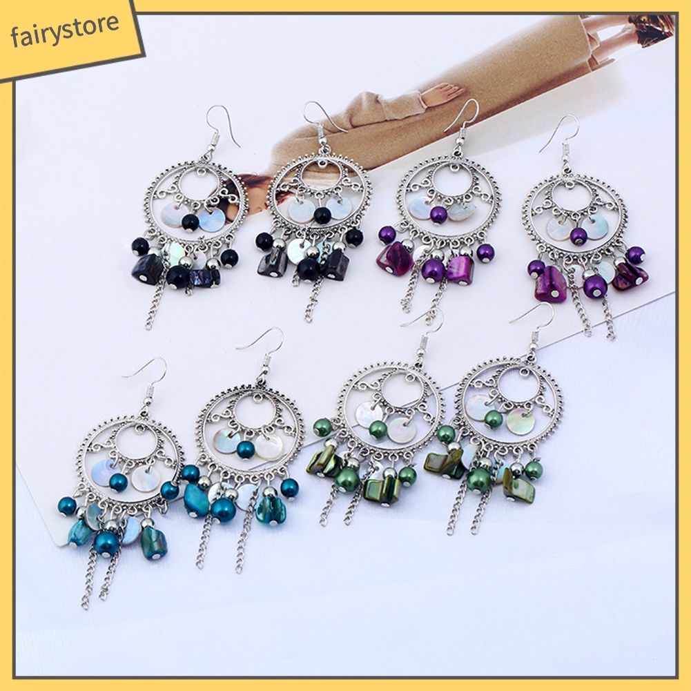 Bông Tai Tròn Đính Hạt Tua Rua Phong Cách Retro Dành Cho Nữ