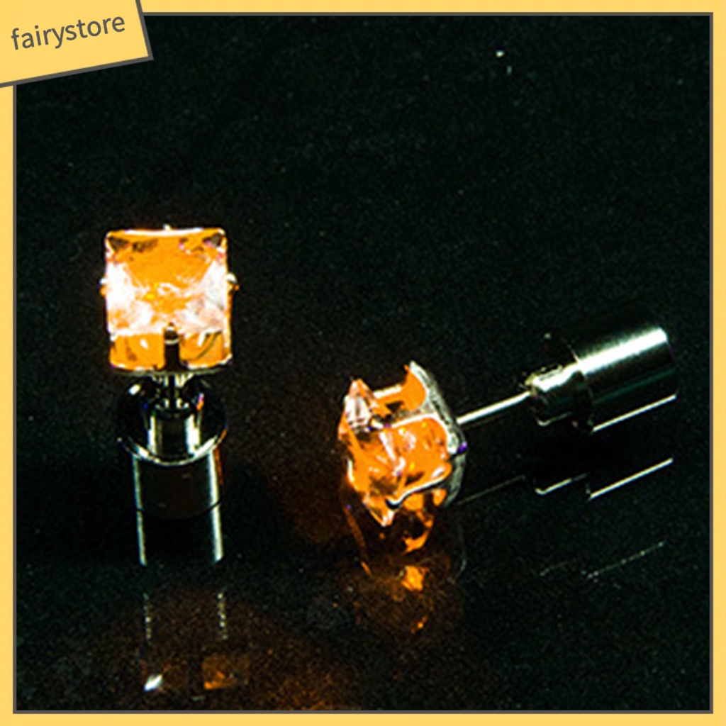 1 Bông Tai Đính Đá Zircon Hình Vuông Phát Sáng Dành Cho Nữ