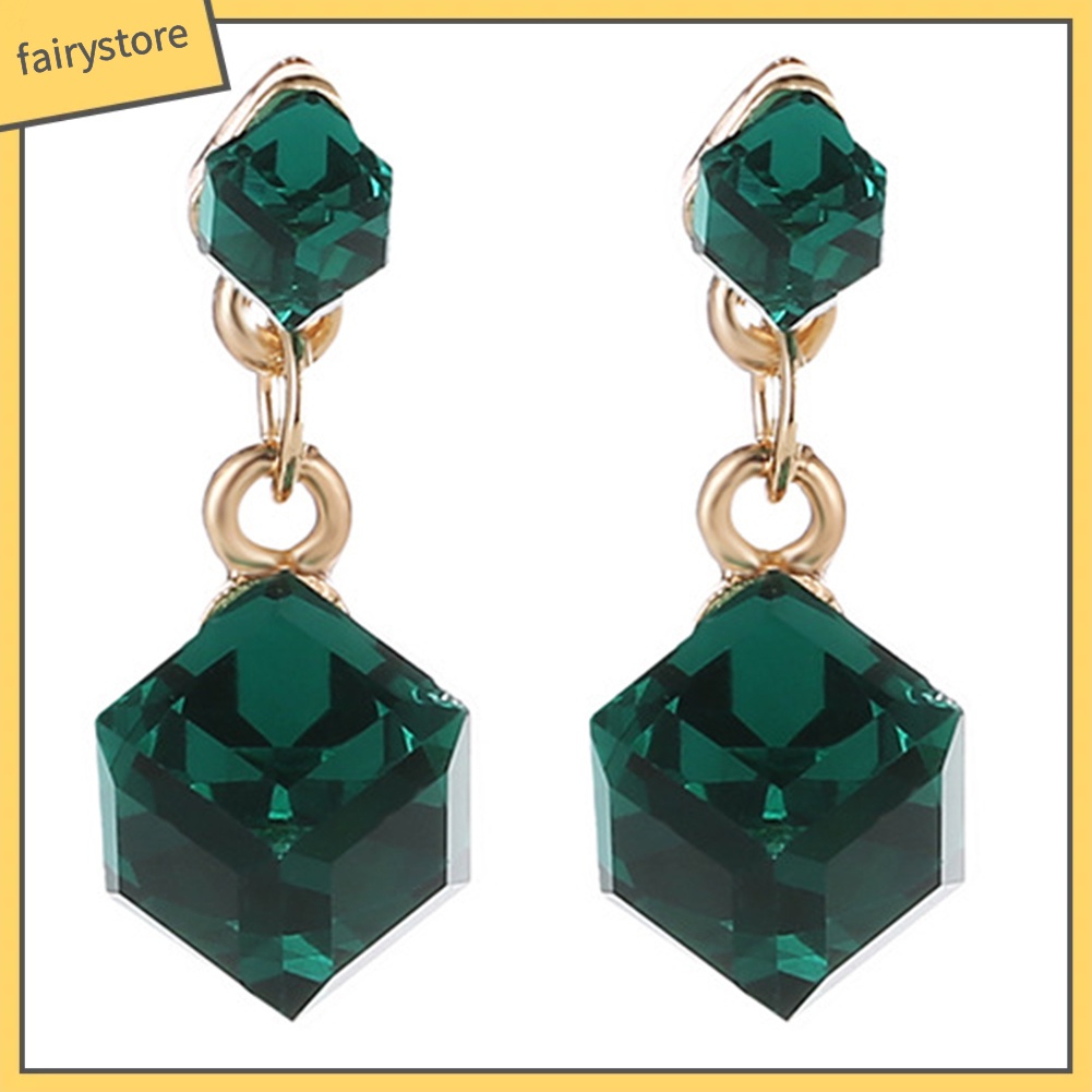 Bông Tai Hình Khối Lập Phương Đính Đá Thời Trang Dành Cho Nữ